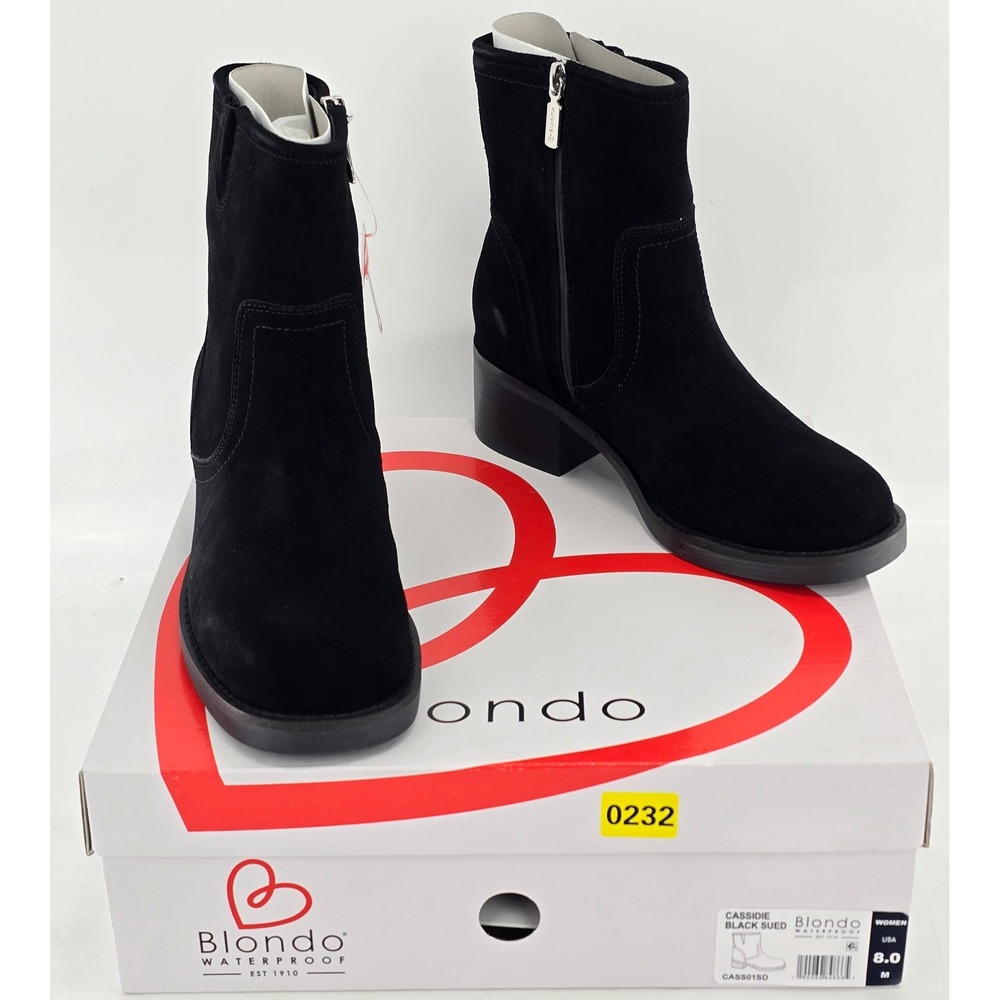 Blondo Cassidie Waterproof Ankle Boots Women 8 Black Suede Side Zip - New